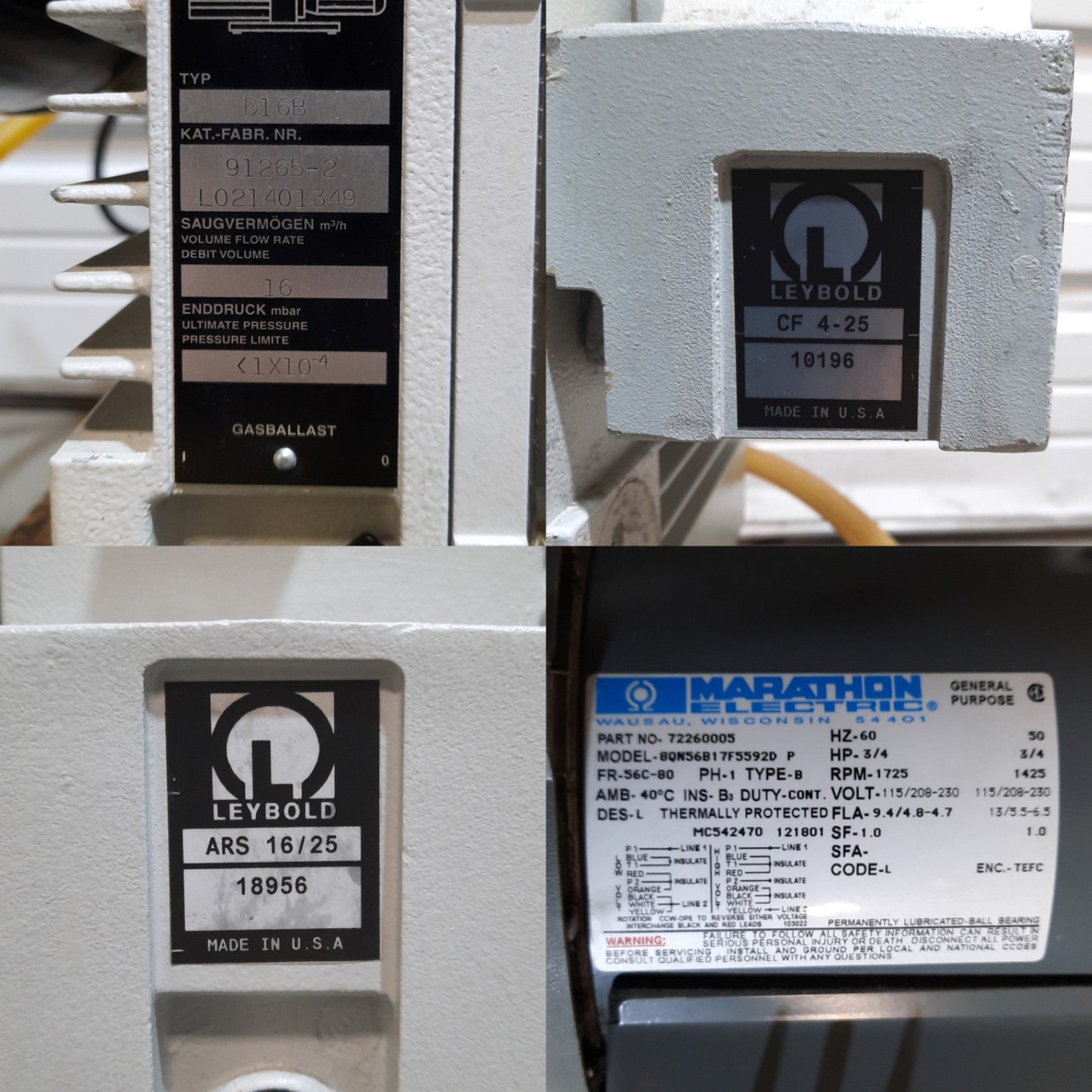 Used  Leybold TRIVAC D 16 B Vacuum Pump, 16m³/h <1x10-⁴mbar, 115/230VAC w/Filters