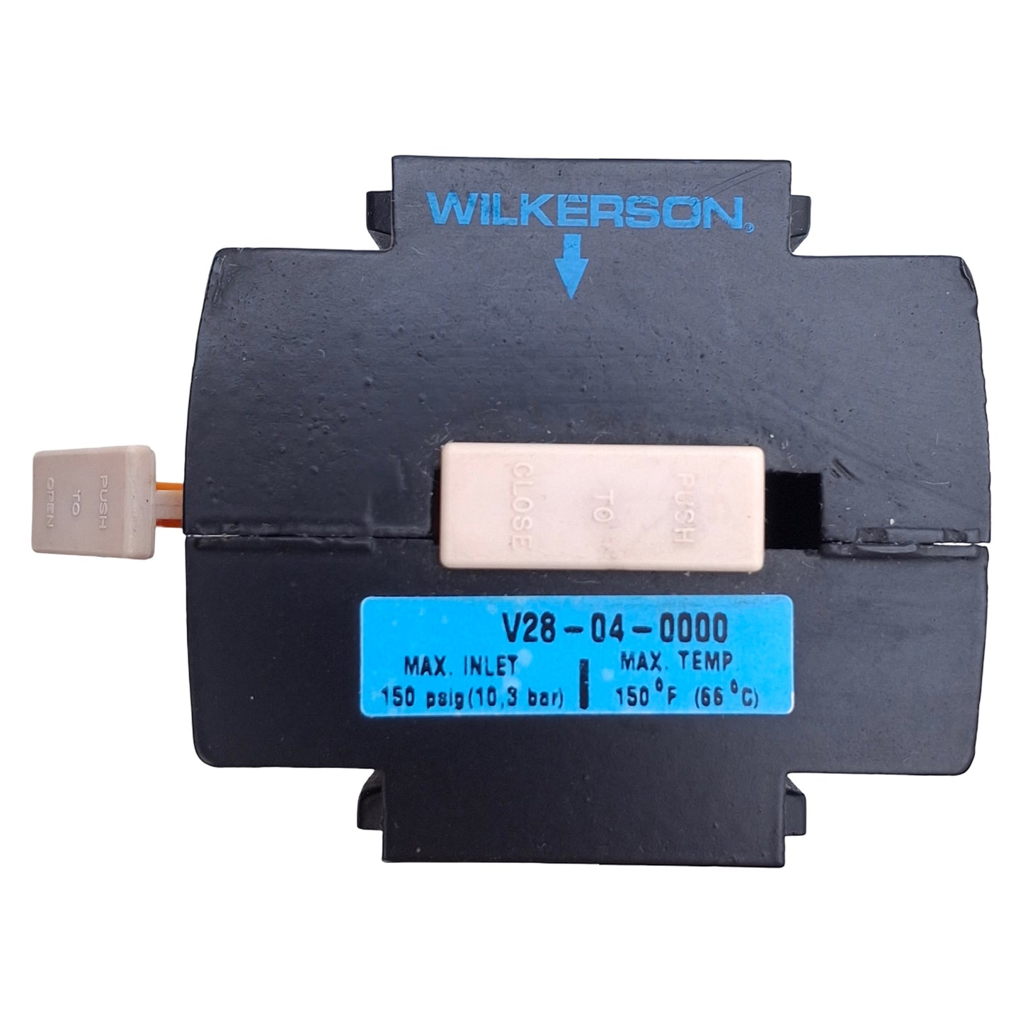 Used Wilkerson V28-04-0000 Manual Shutoff Valve Block, 150psig, 1/2in NPT Ports