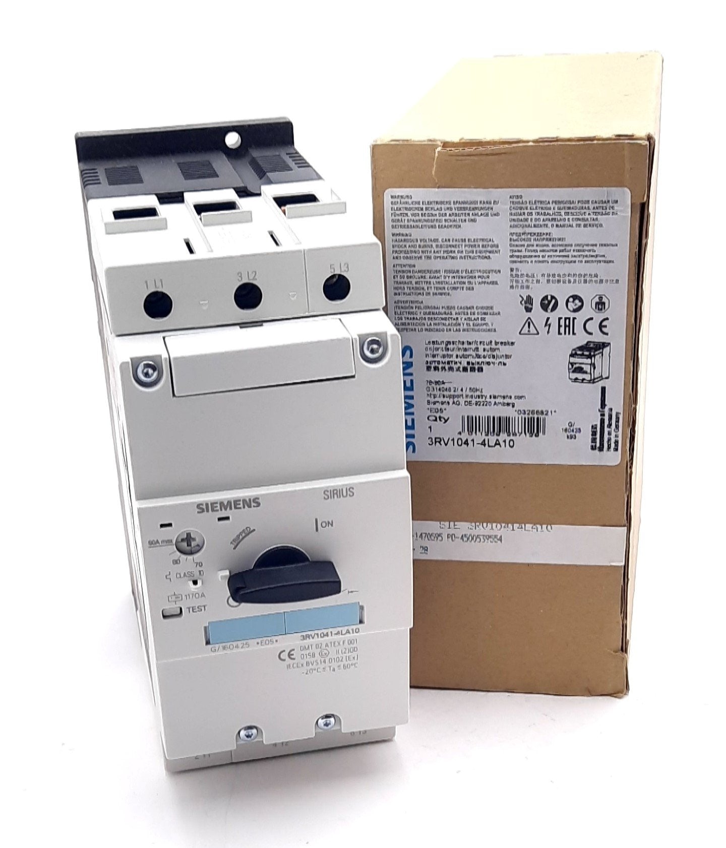 New Siemens 3RV1041-4LA10 Type 3RV1 Motor Protection Circuit Breaker 690VAC, 90A