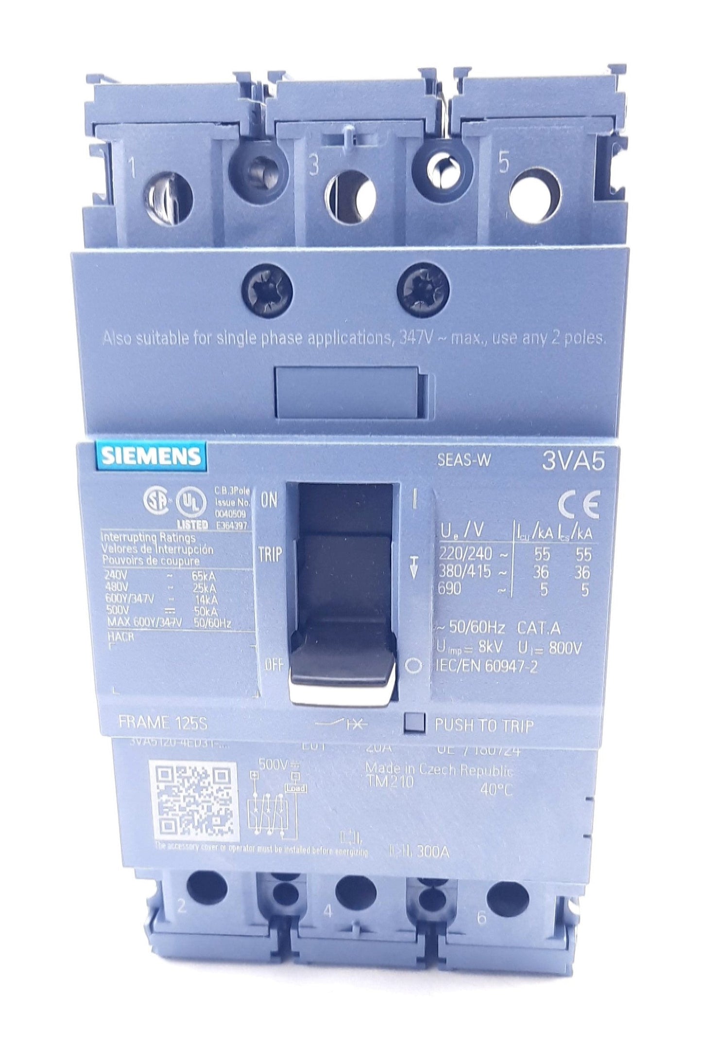 New Siemens 3VA5120-4ED31-0AA0 Circuit Protection, Circuit Breaker 690VAC, 20A