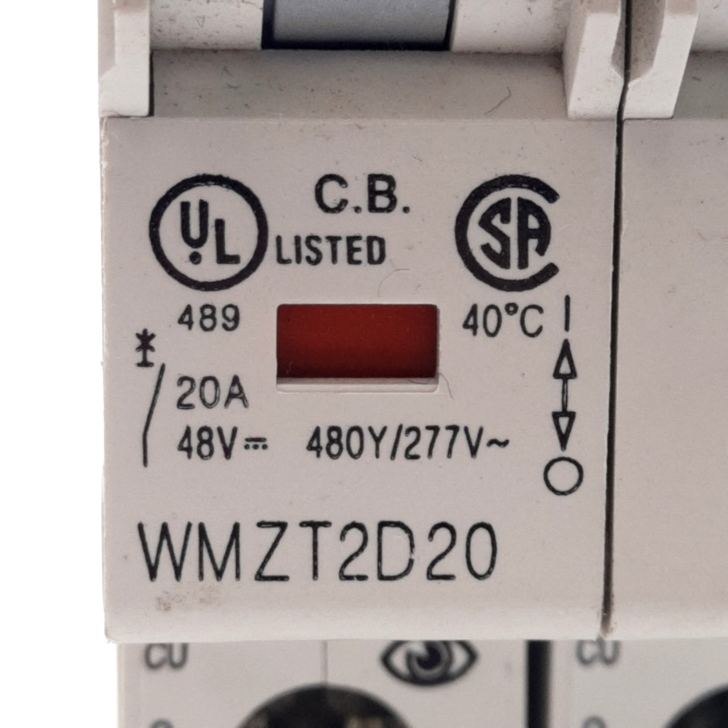 Used Lot of 2 Eaton WMZT2D20 Circuit Breaker, D-Curve, 20A, 480Y/277VAC, 2-Pole