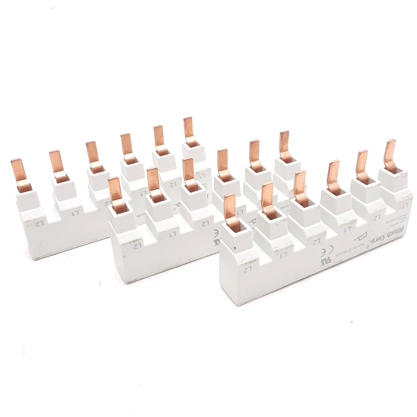 Used Lot of 3 Altech 2P16UL3/6 Bus Bar Block, 480VAC, 115A, 2-Poles, 6 Terminals