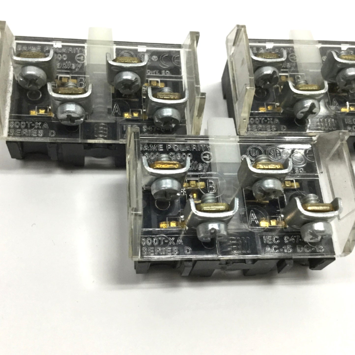 Used Lot of 3 Allen Bradley 800T-XA Ser D Switch Contact Blocks 1NO-1NC, 600V 10A