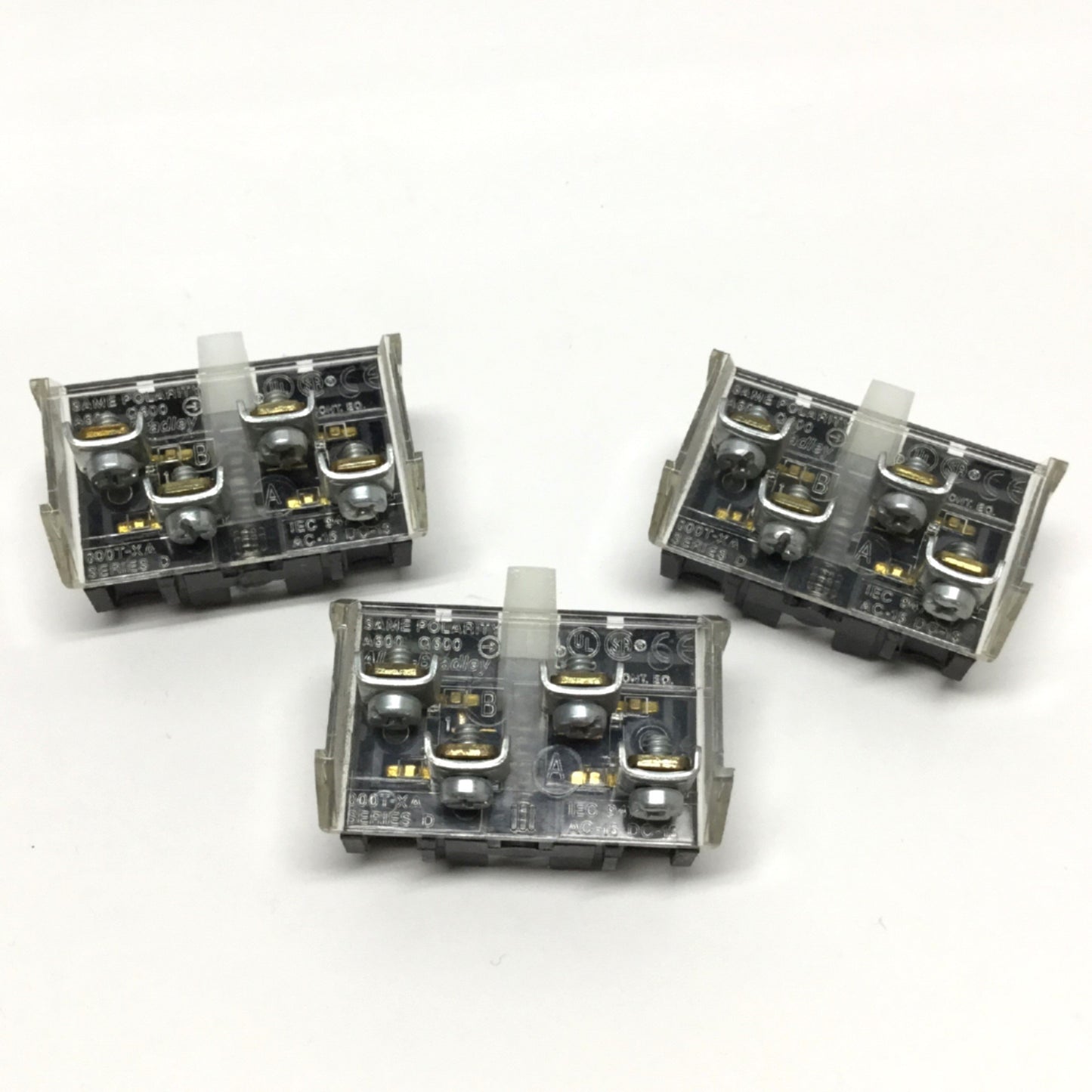 Used Lot of 3 Allen Bradley 800T-XA Ser D Switch Contact Blocks 1NO-1NC, 600V 10A