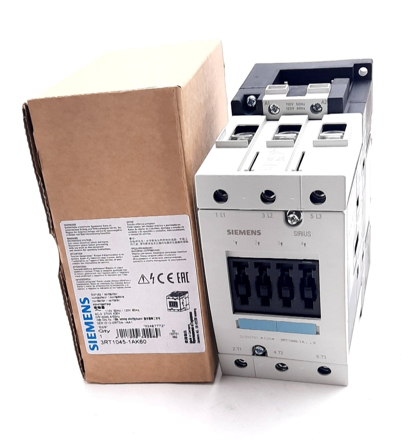 New Siemens 3RT1045-1AK60 Power Contactor 3 Pole 110/120V Coil, 80A 3 N.O.