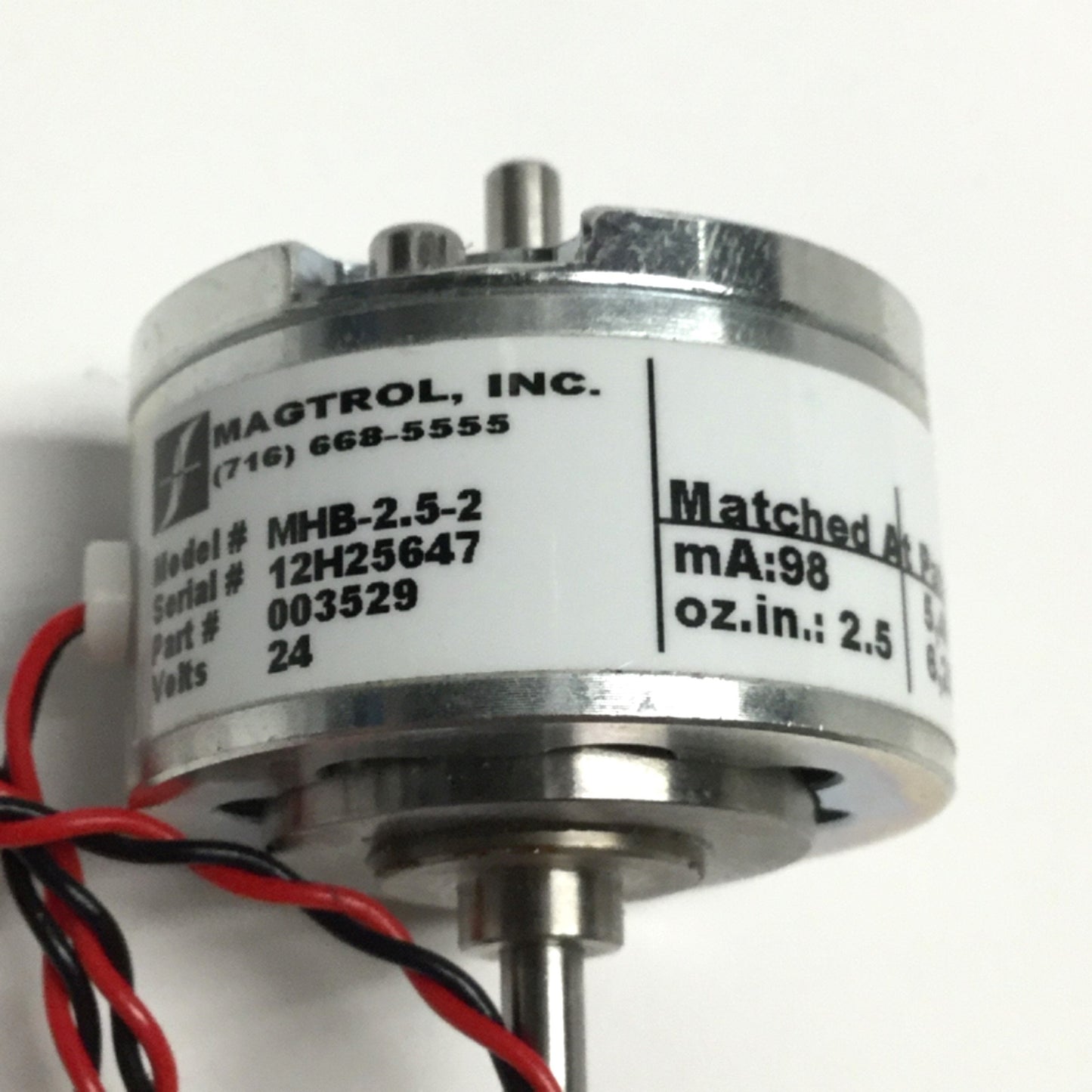 Used Magtrol MHB-2.5-2 Matched Hysteresis Brake, 24VDC, Ø1/8" Shaft, 98mA, 2.5oz-in