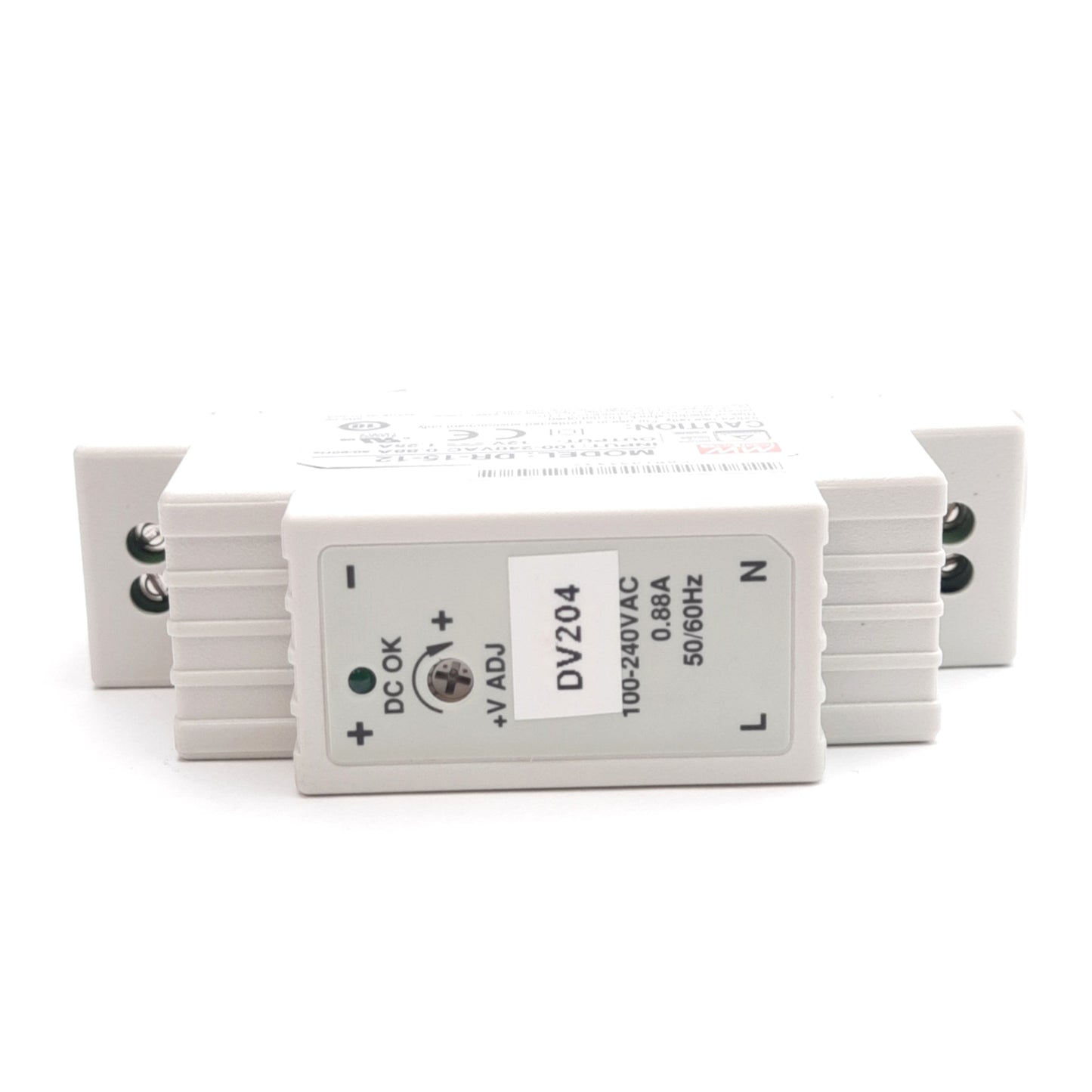 Used Lot of 2 Mean Well DR-15-12 Single Output Power Supply, 100-240VAC IN, 12VDC OUT