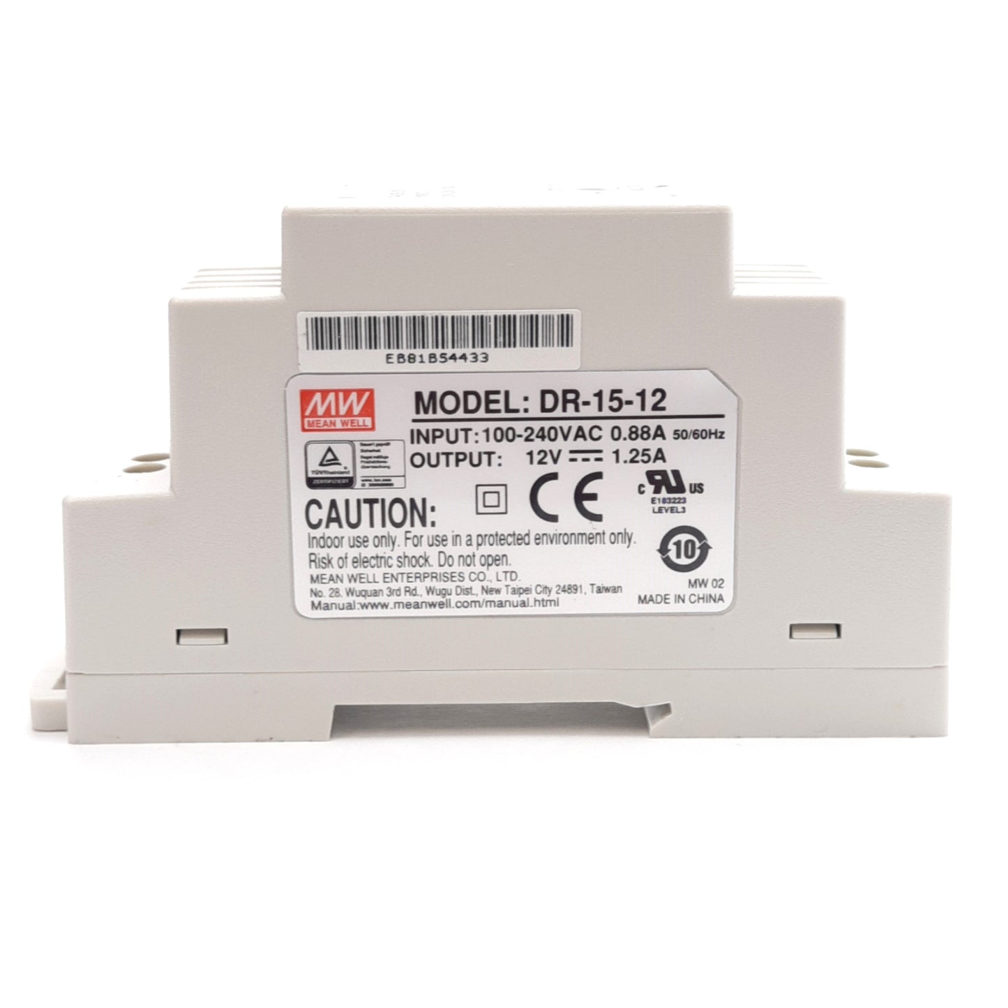 Used Lot of 2 Mean Well DR-15-12 Single Output Power Supply, 100-240VAC IN, 12VDC OUT