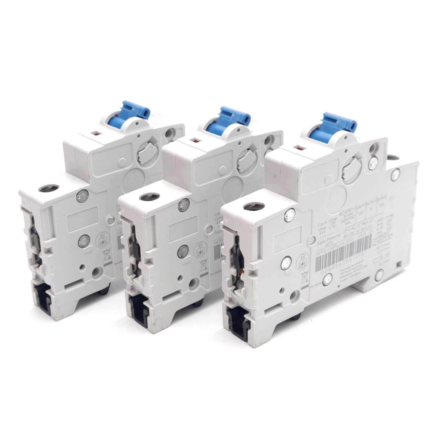 Used Lot of 3 Allen Bradley 1492-SPM1C010 Circuit Breaker, C-Curve, 1A, 277VAC/48VDC