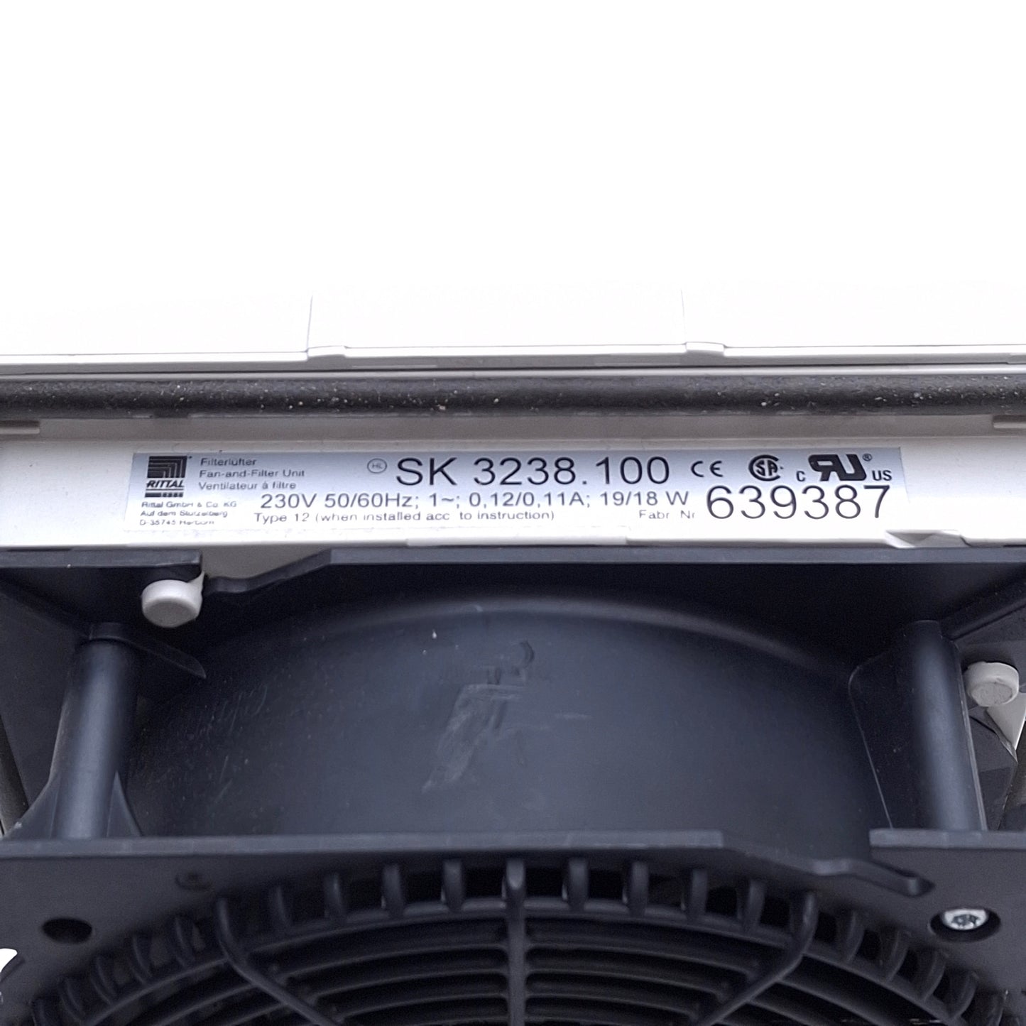 Used Rittal SK 3238.100 TopTherm Filter Fan Unit, 230VAC 18W 42m³/min 4.88in x 4.88in
