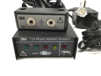 Used 3M 724 Work Station Monitor w/ 732 Dual Remote Wrist Strap Jack And Power Supply