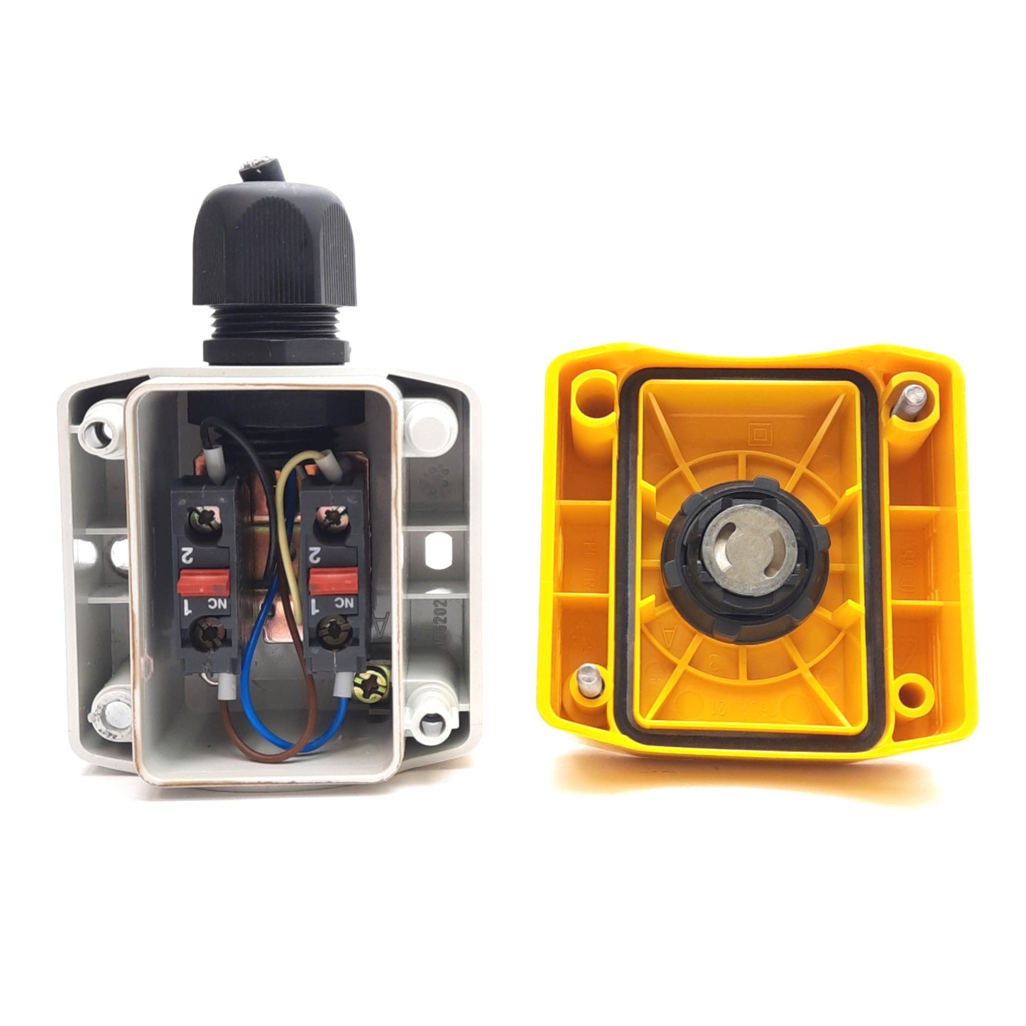 Used Telemecanique XAL-K198H7 Push-Pull E-Stop & Enclosure, 2NC DPST, 120VAC/125DC