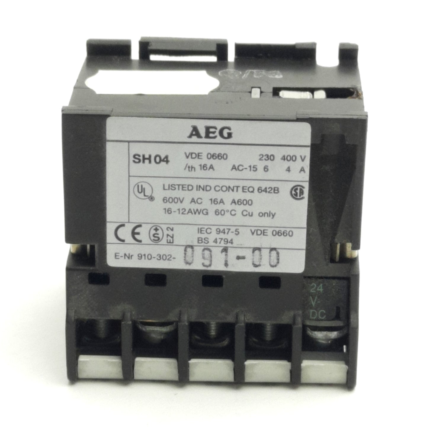 Used AEG SH04 22Z Mini Contactor Relay, 4-Pole, Coil: 24VDC, Contact: 600VAC 16A