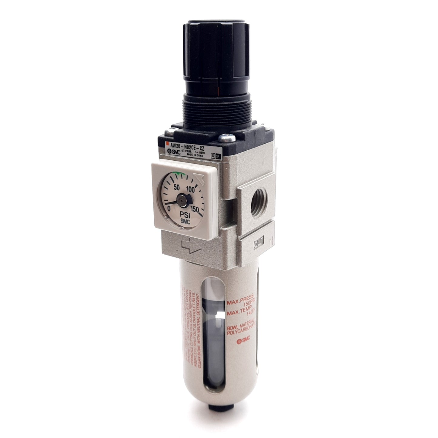 New SMC AW20-N02CE-CZ Pneumatic Filter Regulator, 5µm, 7-125psi, 1/4in NPT