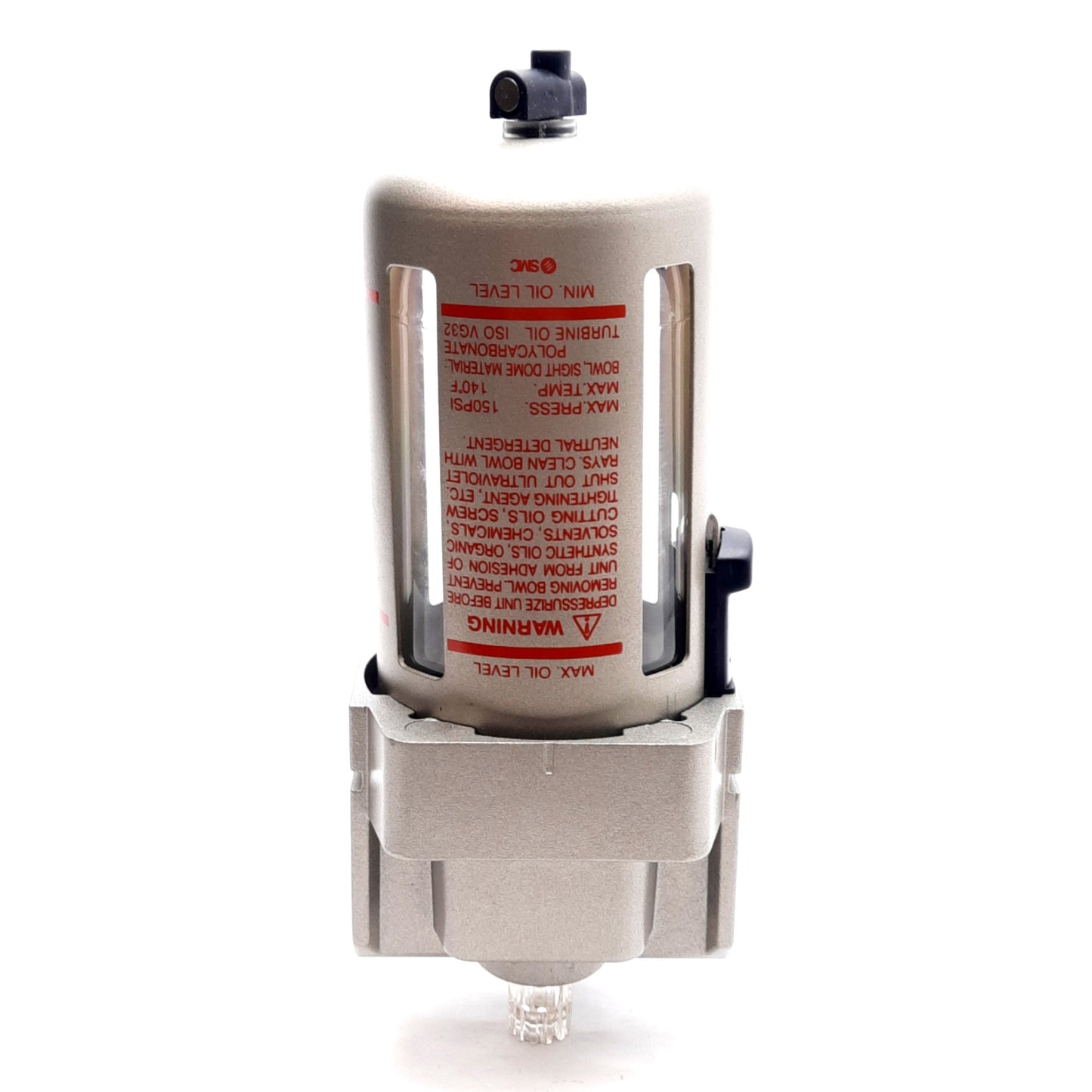 Used SMC AL40-N04-3Z Pneumatic Oil Lubricator, Drain Cock, 150psi, 1/2in NPT