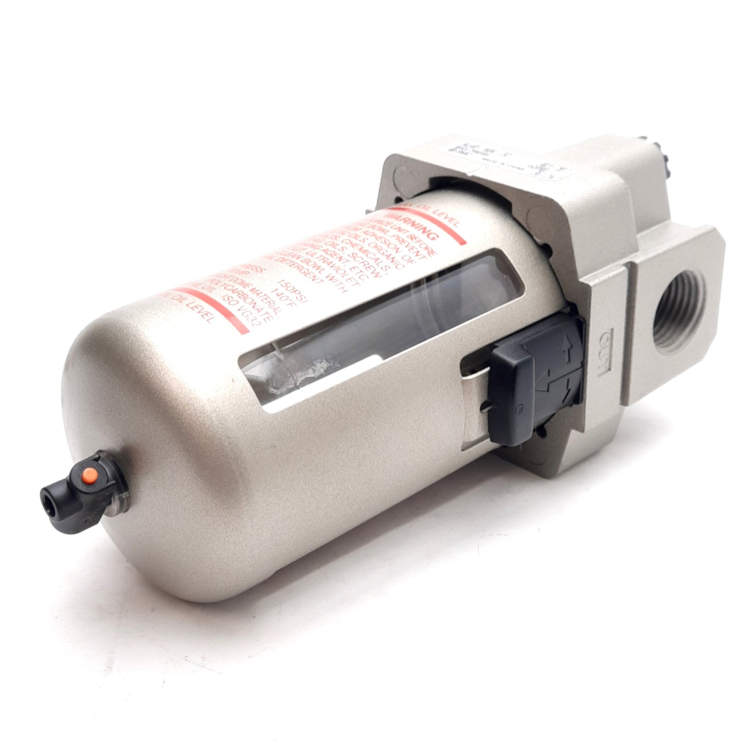 Used SMC AL40-N04-3Z Pneumatic Oil Lubricator, Drain Cock, 150psi, 1/2in NPT