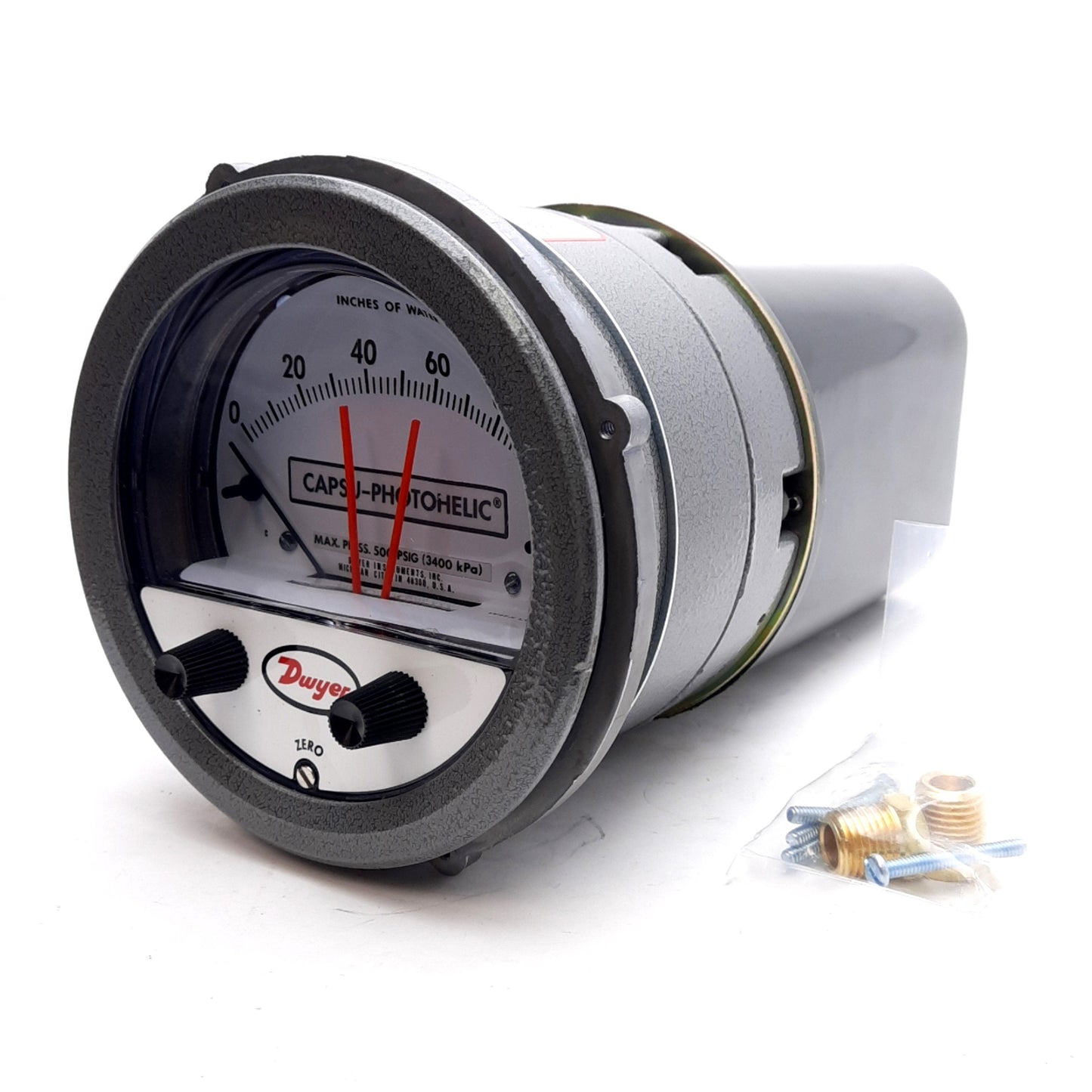 New – Open box Dwyer 43100 Capsu-Photohelic Pressure Switch/Gauge 100in w.c. 1/4in NPT 120VAC