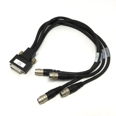 Used Cognex 300-0232-015R MVS Camera Quad Breakout Cable DB26 to 4x 12-Pin Hirose 15"