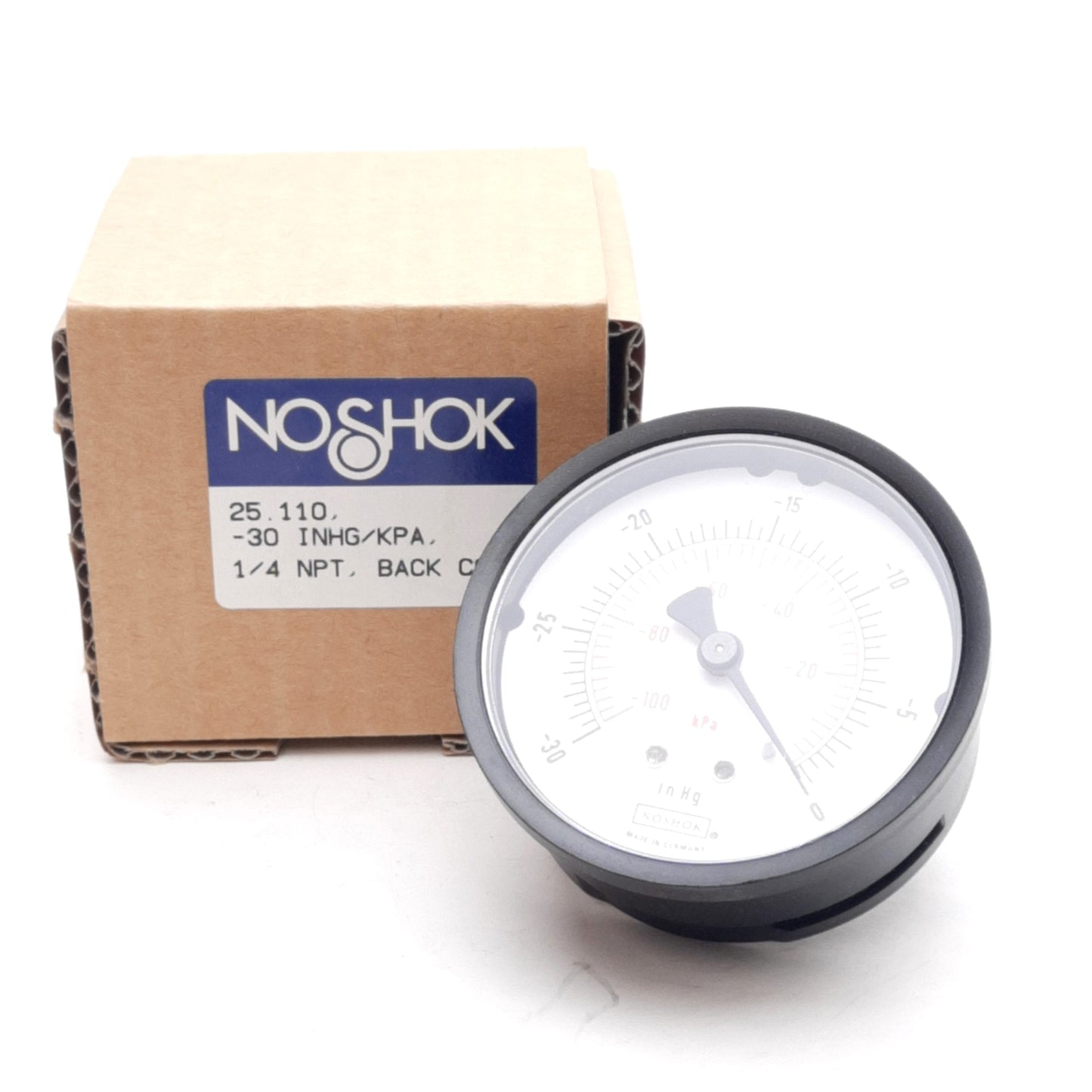 New Noshok 25-110-30vac Pressure Gauge, -30~0inHg/-100~0kPa, 1/4in NPT Male