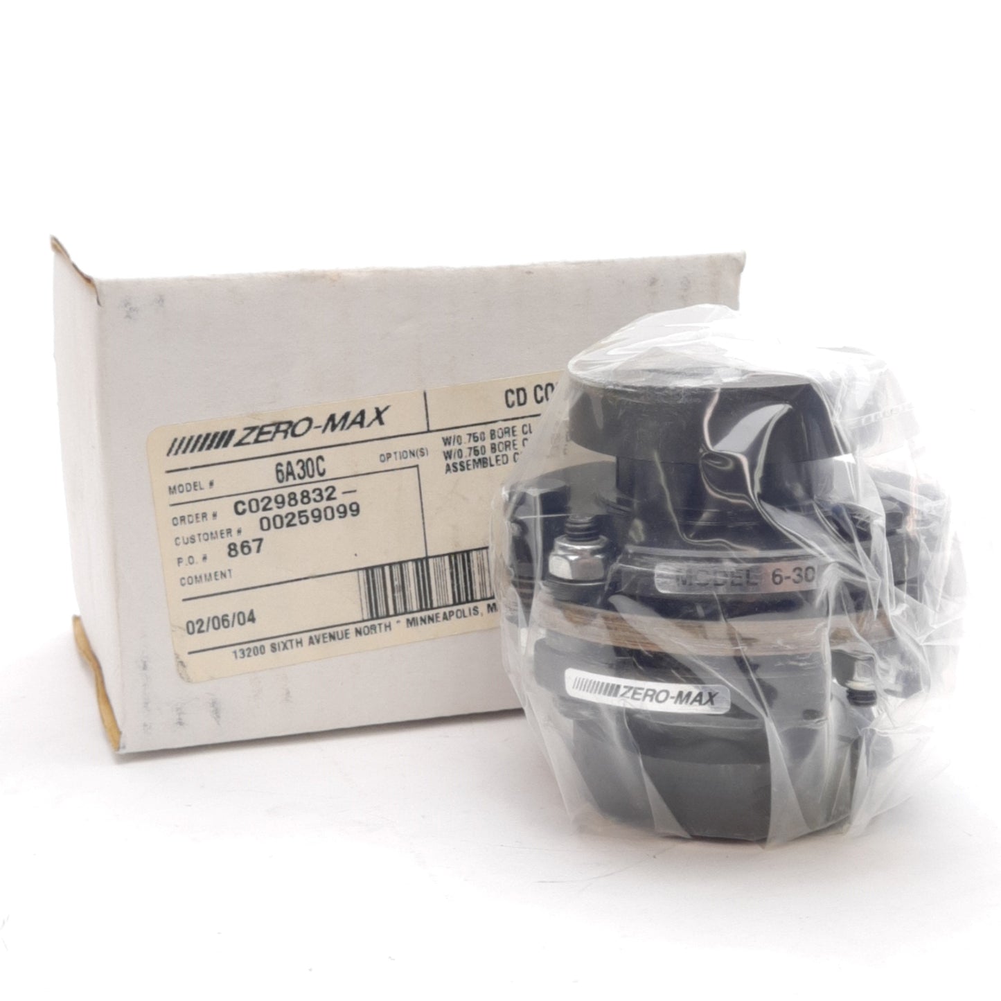 New Zero-Max 6A30C Single Clamp Composite Disc Coupling, ø3/4in Bores, 1600in-lbs