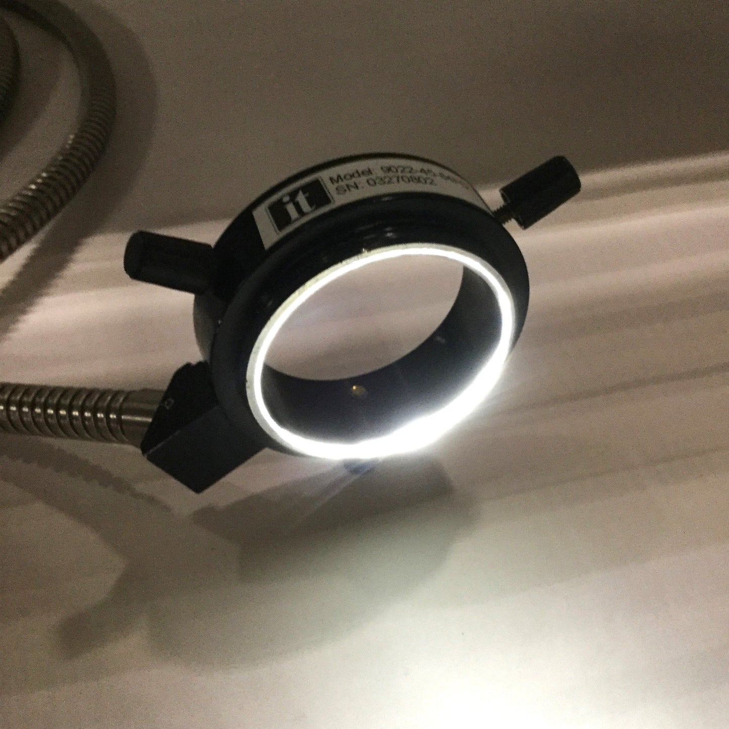 Used IT 9022-45-84FO Fiber Optic Ring Light, 50mm Ring ID, 7ft Long, 18mm Input