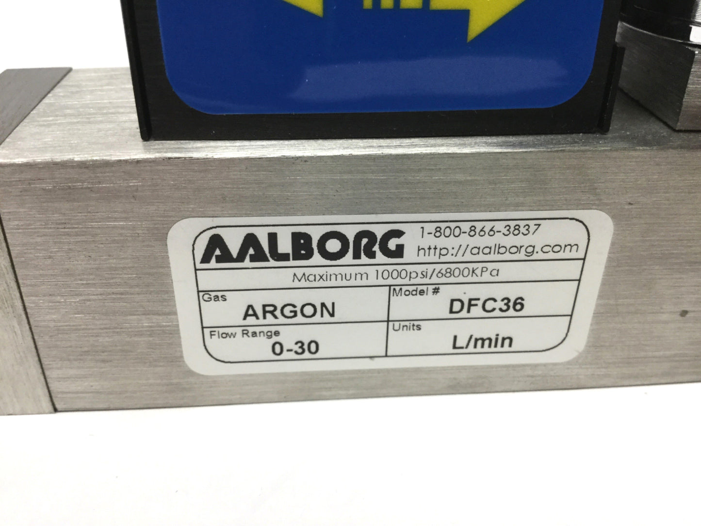 Used Aalborg PS-DFC-110NA-5-S Mass Flow Controller, Argon 0-30L/min, 1000psi, RS-485