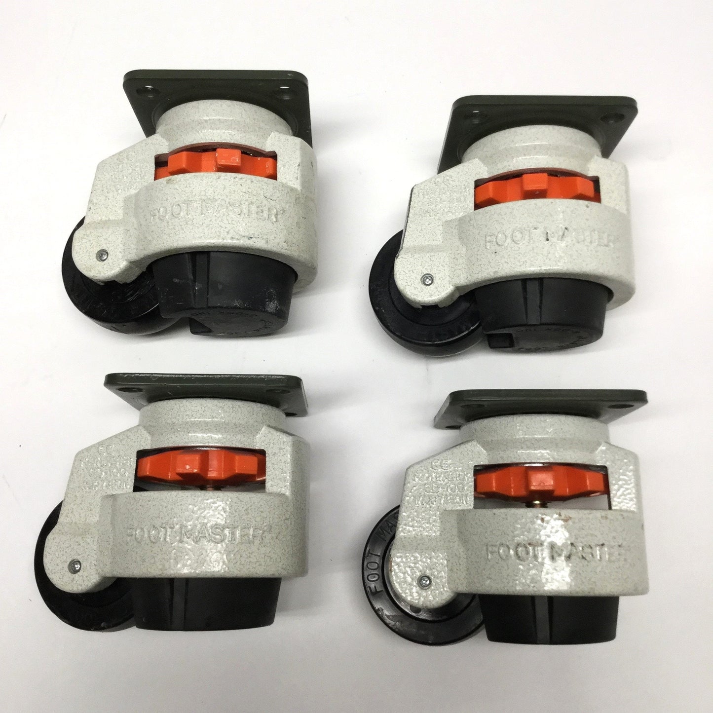 Used Lot of 4 Footmaster GD-100 Leveling Nylon Wheel Casters 800kg Rating, 95mm Plate