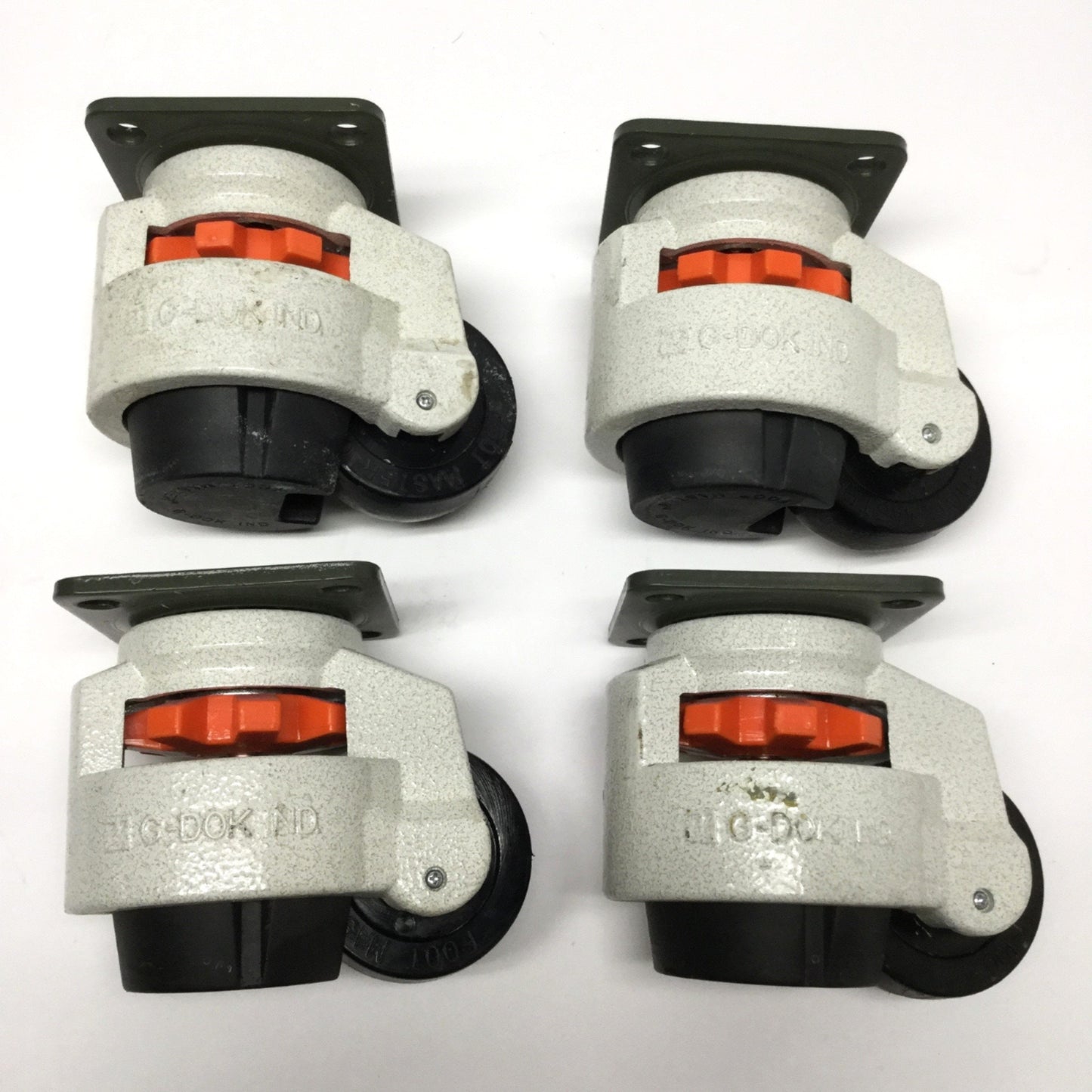Used Lot of 4 Footmaster GD-100 Leveling Nylon Wheel Casters 800kg Rating, 95mm Plate