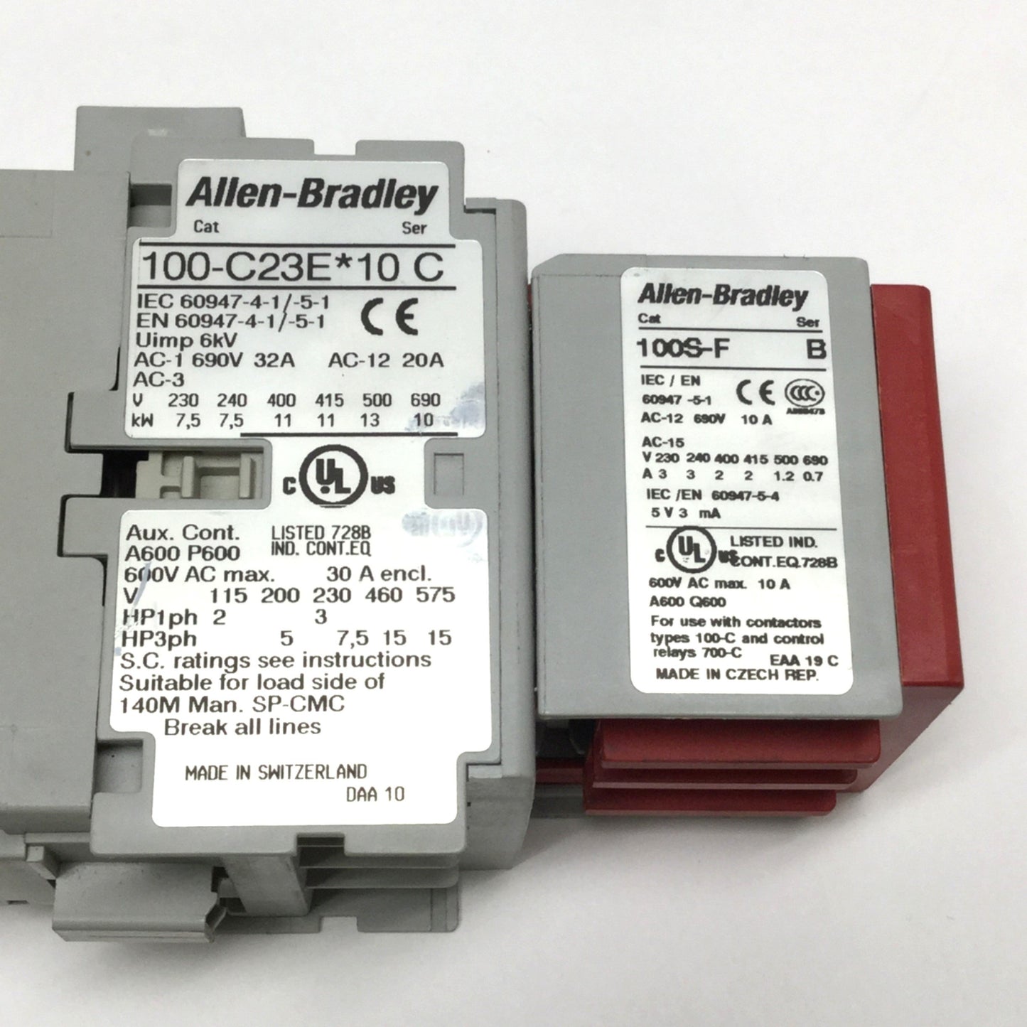 Used Allen Bradley 100S-C23EJ14BC Safety Contactor 23A, 3-Pole+NO, 24VDC w/4NC Aux