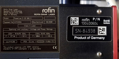Used Rofin Powerline E-20 SHG II Laser Marking Head YVO4 12W@532nm 180mm Area 230VAC