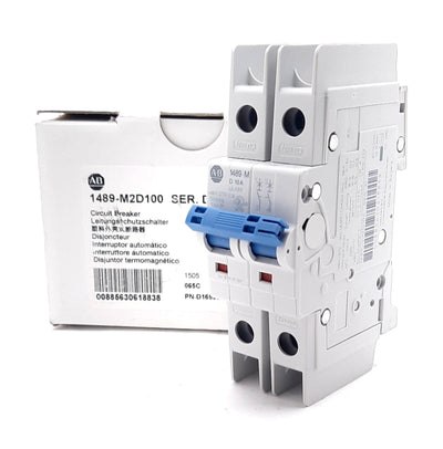 New Allen Bradley 1489-M2D100 Circuit Breaker, 2-Pole, D-Curve, 480Y/277VAC 10A