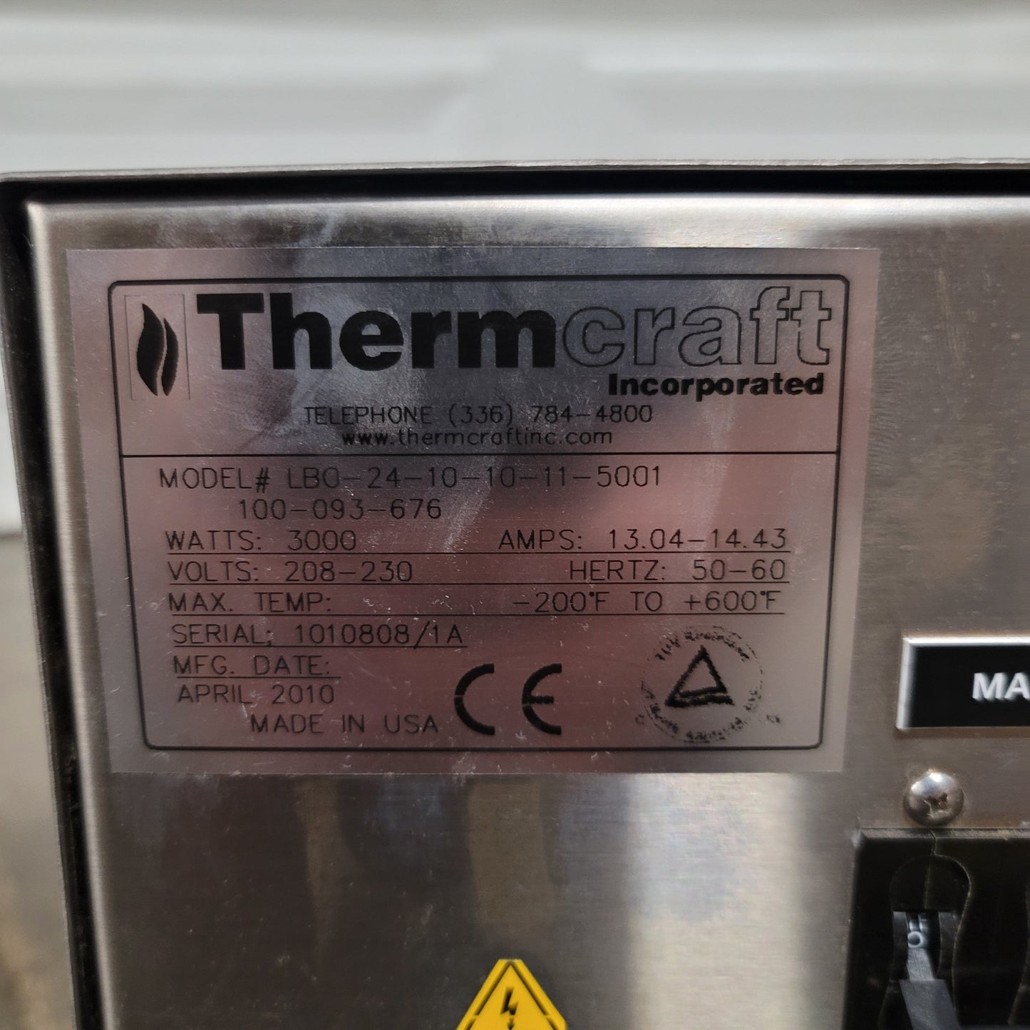 Used Thermcraft LBO-24-10-10-11-5001 Medium Range Lab Oven -200 To 600°F 208-230V 1Ph