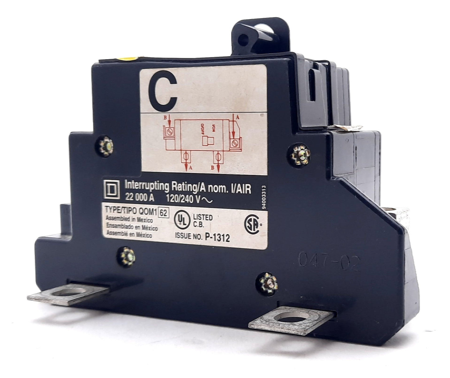 Used Square D QOM100VHL Main Circuit Breaker 2 Pole Single Phase 120/240VAC, 125A