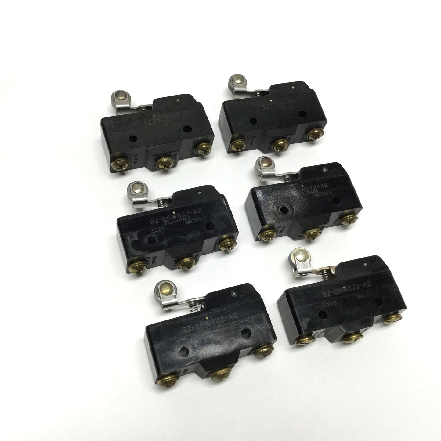 Used Lot of 6 Micro Switch BZ-2RW822-A2 Limit Switches, Roller Lever SPDT, 15A 480VAC