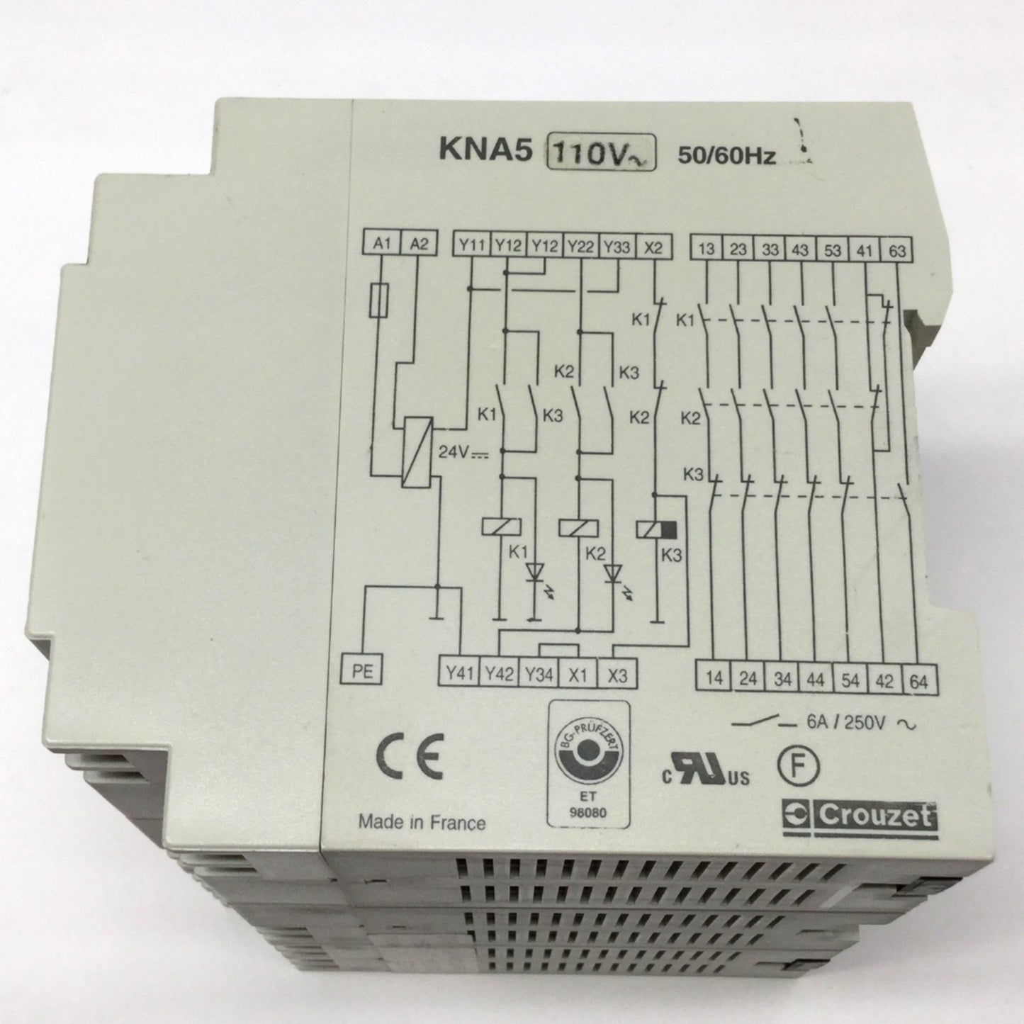 Used Crouzet KNA5 Safety Relay 110VAC, 5NO-1NC, 250VAC 6A Rating