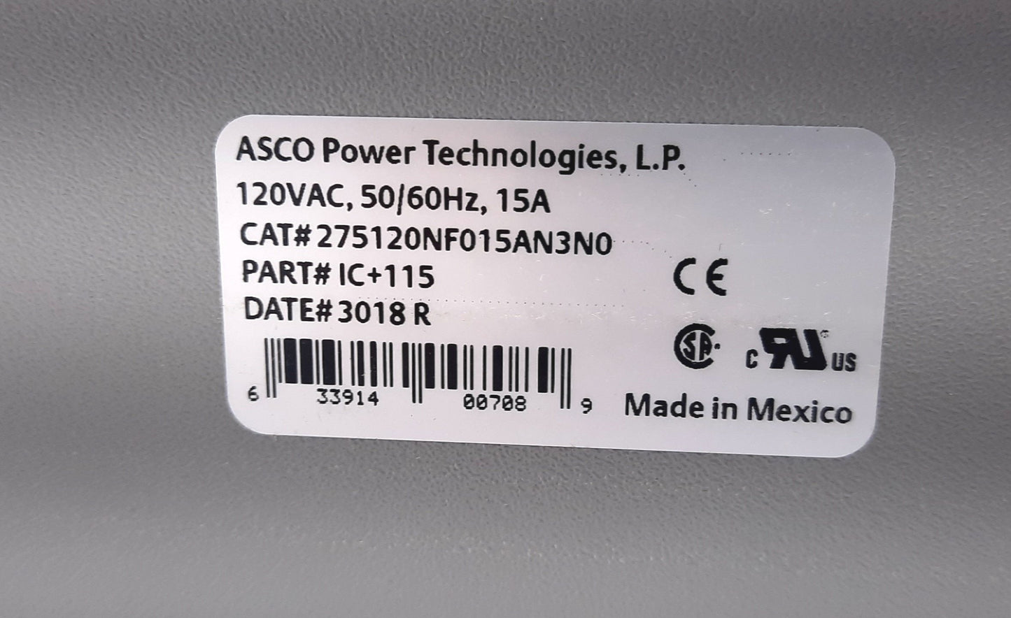 New Asco IC+115 Noise Filter Single Phase 120VAC, 15A, 100 kHz- 50MHz Hz, 0.5ns