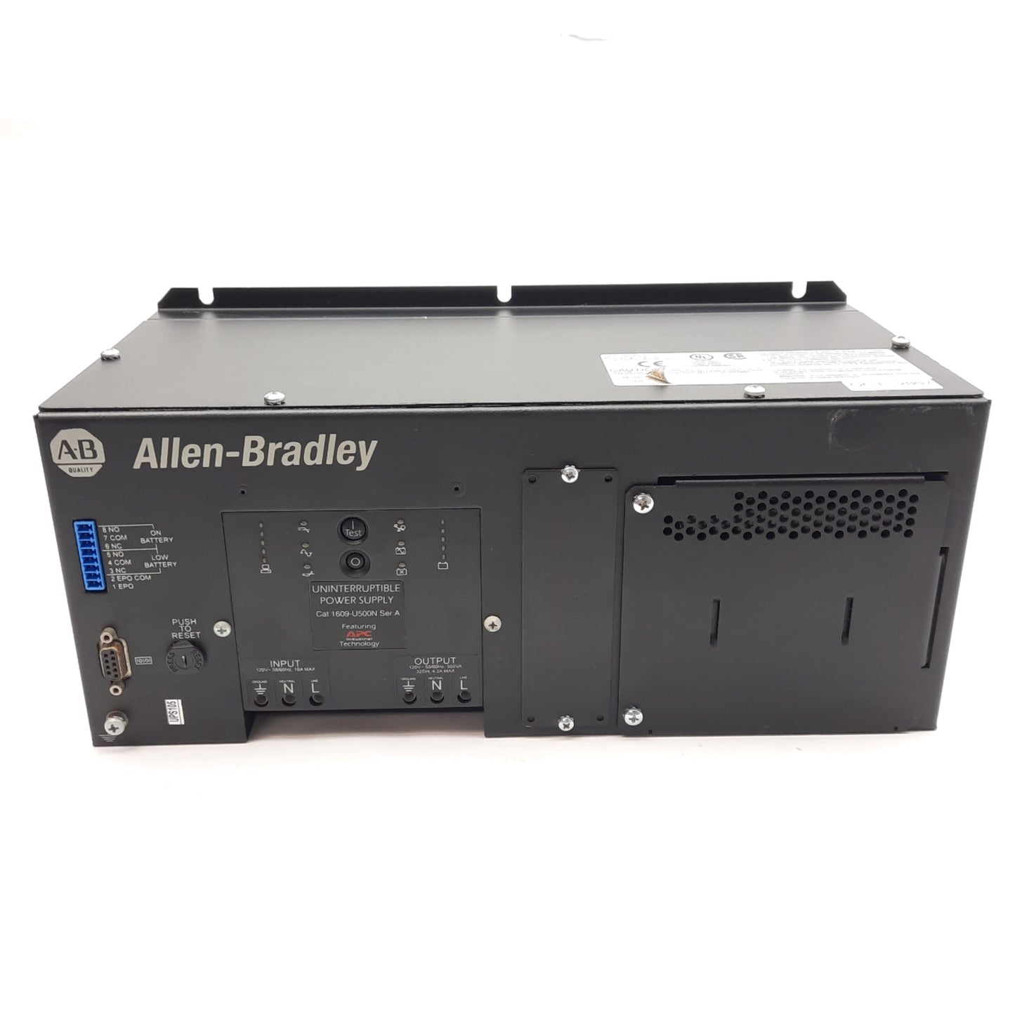 Used Allen Bradley 1609-U500N Industrial UPS, 120VAC In, 120VAC 500VA 325W Out