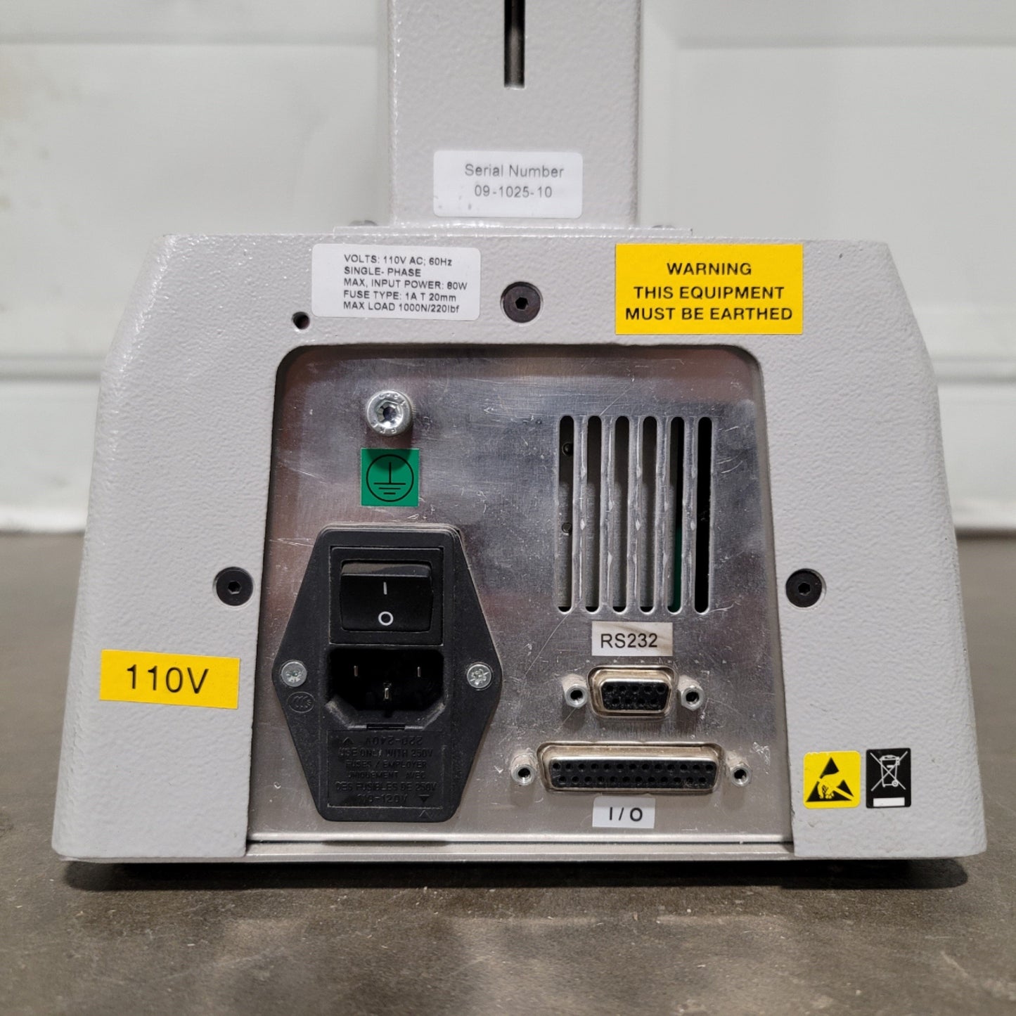 Used Mecmesin MultiTest 1-d Motorized Tension Compression Test Stand 1kN, 20", 120VAC