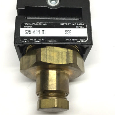 Used Watts S75-02M Quick Dump Solenoid Valve, 3/8" NPT, 145psi, 24VDC/48VAC
