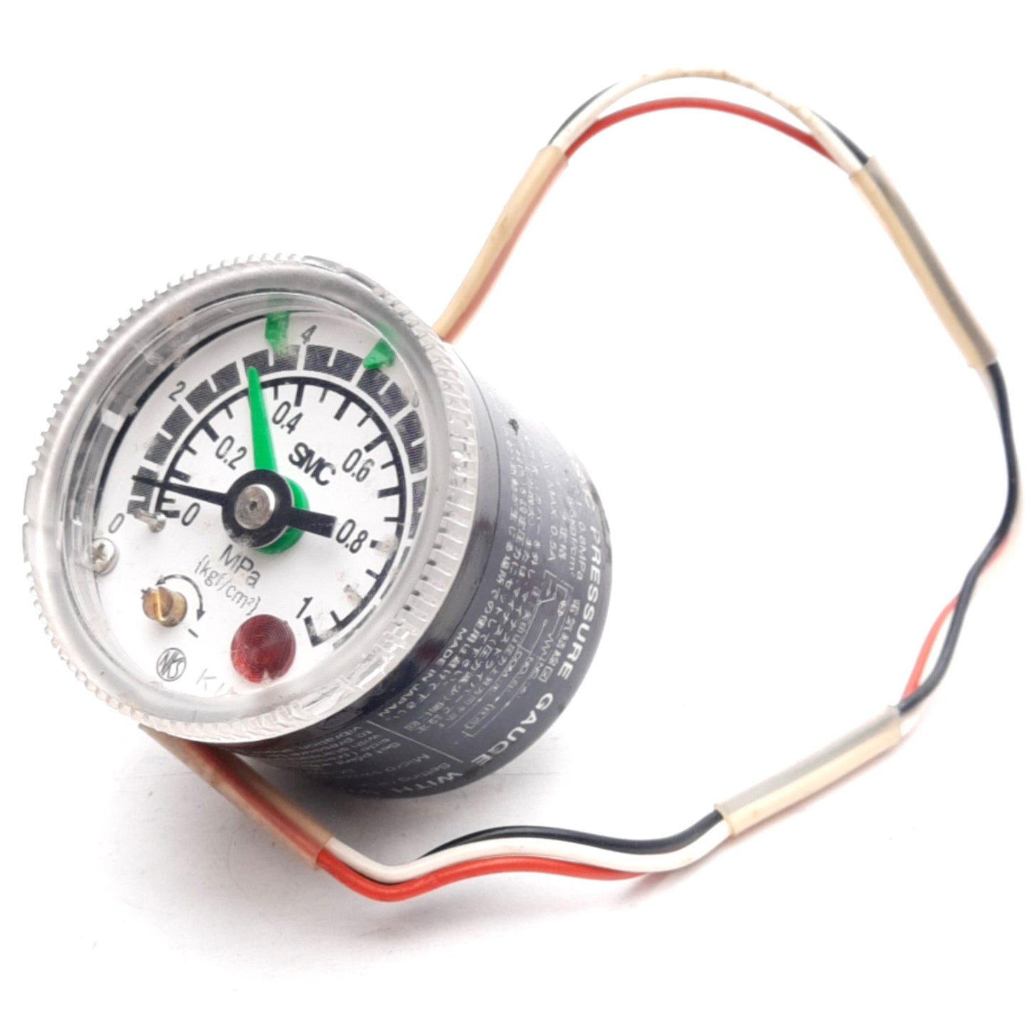 Used SMC GP46-10-02L5-X201 Pressure Gauge w/ Switch 0.1-0.8MPa Rc1/8 30VDC 0.3m Lead