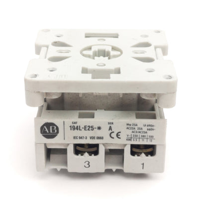 Used Allen Bradley 194L-E25-1752 Control And Load Switch, 2-Pole, 600VAC 25A Rating