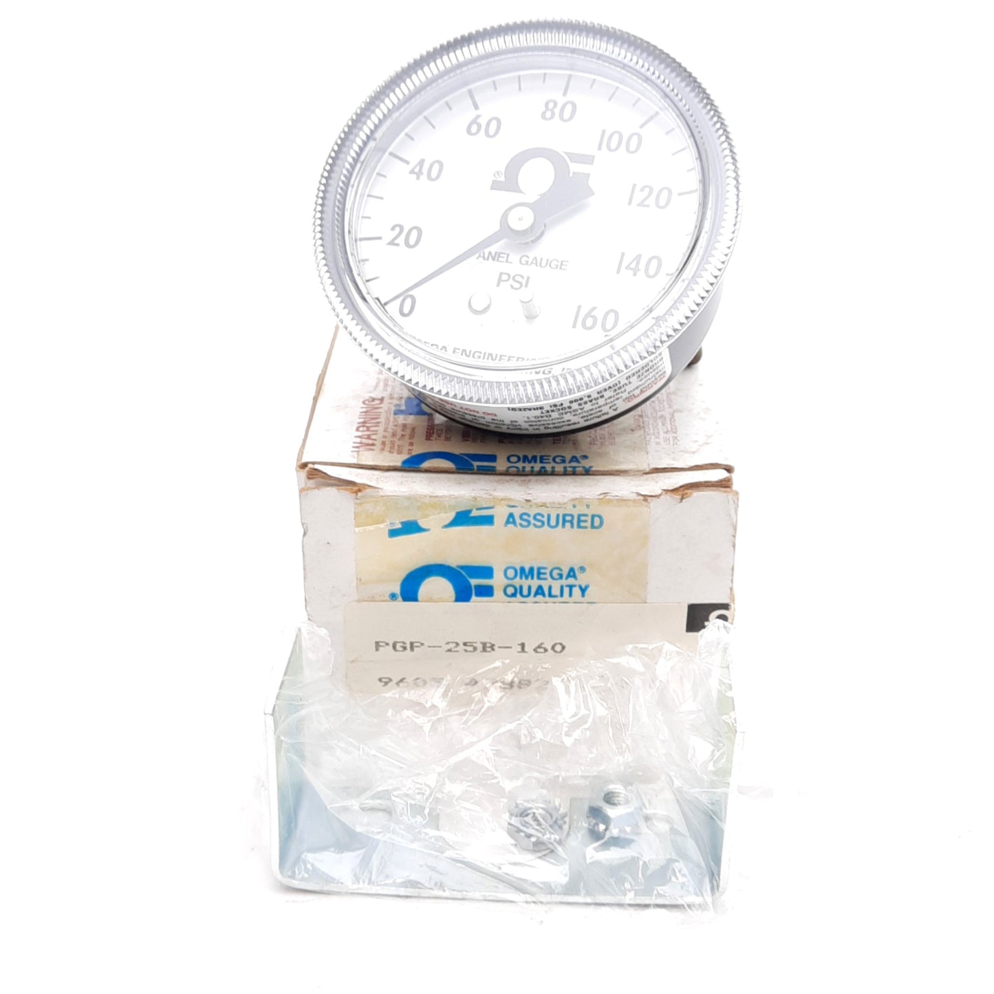 New Omega PGP-25B-160 Pressure Gauge, 0-160 PSI, 1/4in NPT, 2.875in Diameter