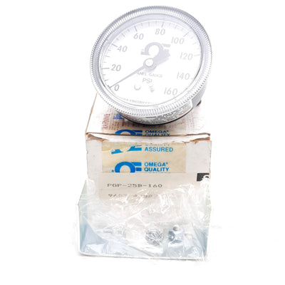 New Omega PGP-25B-160 Pressure Gauge, 0-160 PSI, 1/4in NPT, 2.875in Diameter