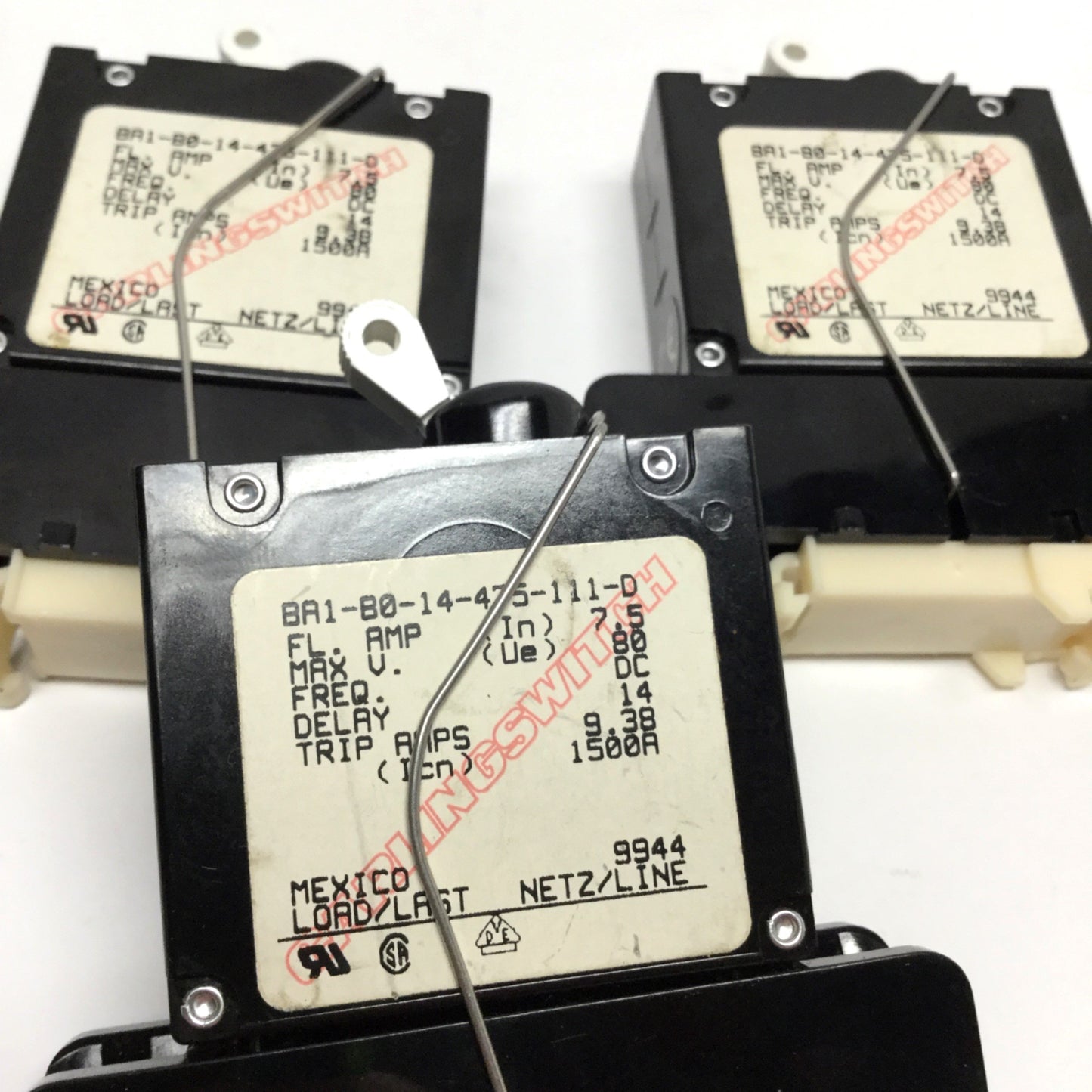 Used Lot of 3 Carling BA1-B0-14-475-111-D Circuit Breakers 1-Pole, 80VDC, 7.5A
