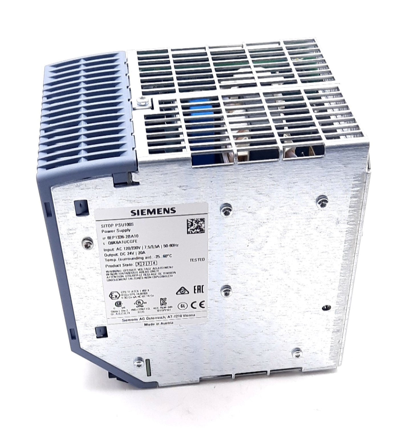 New Siemens 6EP1336-2BA10 Power Supply DIN Rail 85-264VAC, 24VDC, 20A, 480W