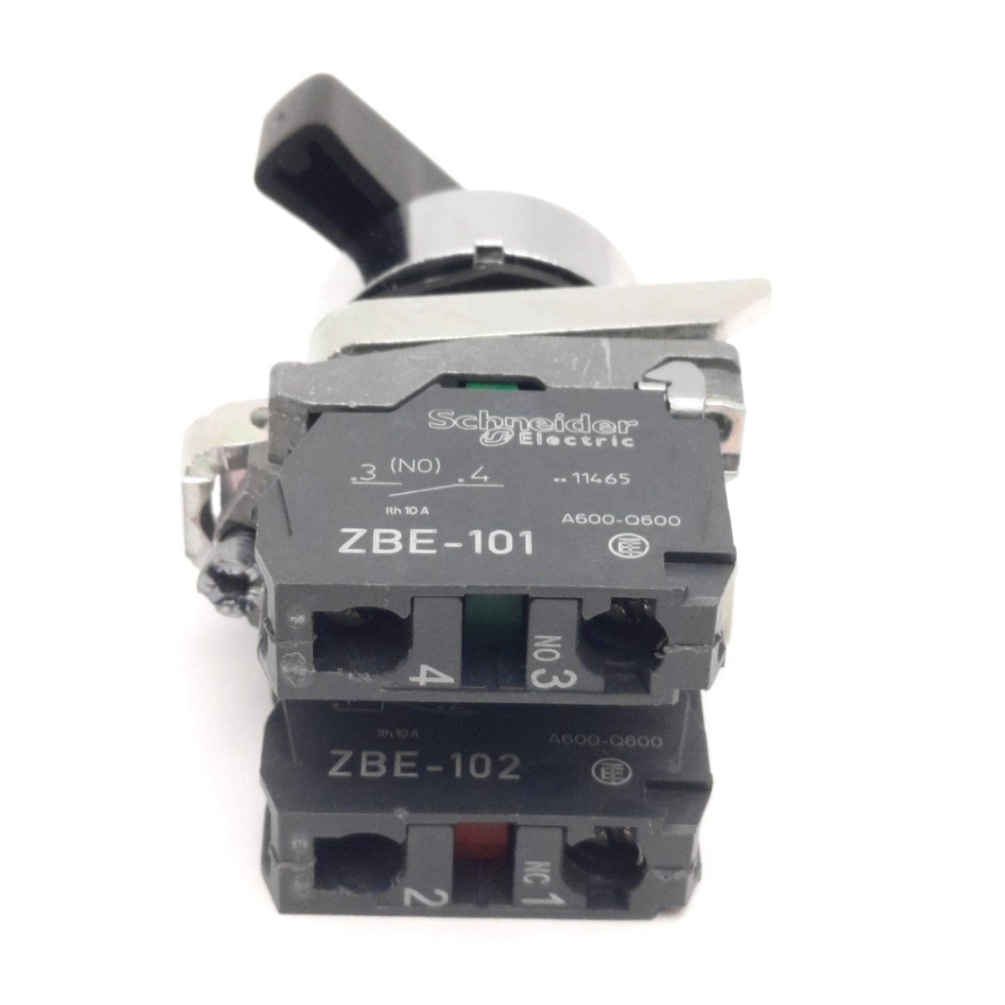 Used Schneider Electric ZB4BJ2 2-Position Selector Switch W/ 1NO & NC, 600V 10A, 22mm