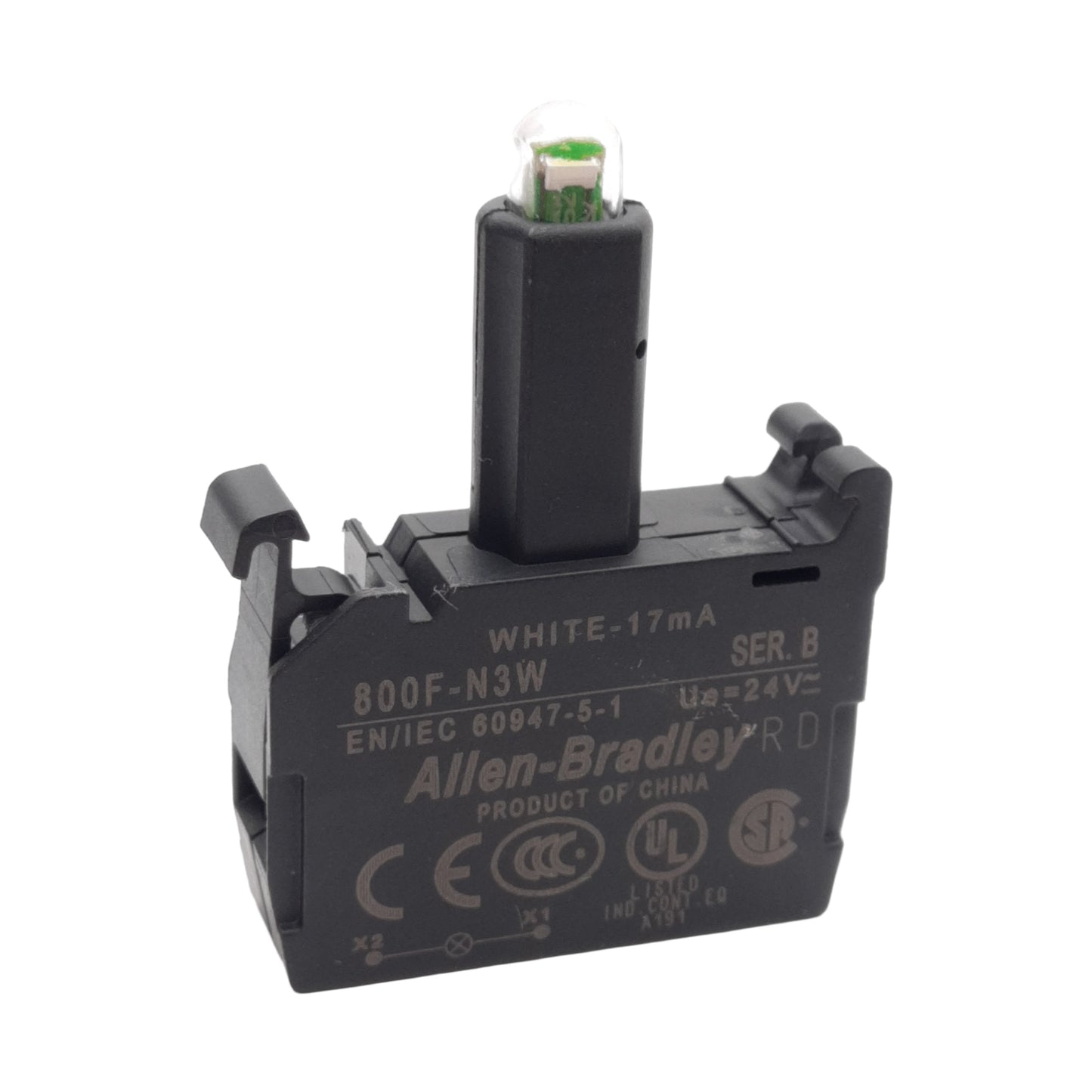 New – Open box Allen-Bradley 800F-N3W Series B Light Module Contact Block, 24V, White 24mA LED
