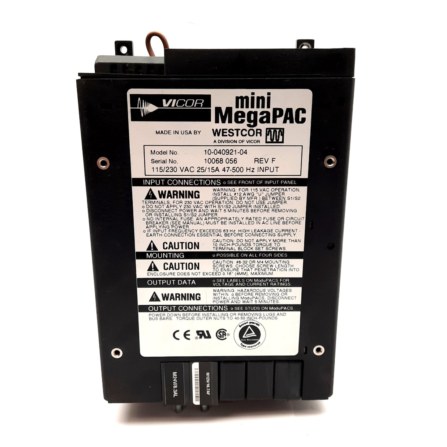 Used Vicor 10-040921-04 Mini MegaPAC AC-DC Switcher, 115-230VAC 25/15A Input, 1kW Out