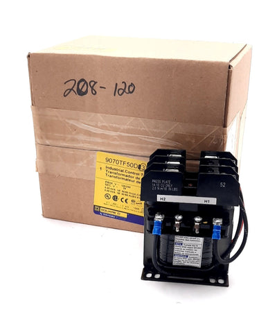 New Square D 9070TF50D3 Industrial Control Transformer 1 Phase, 208VAC, 120VAC, 50VA