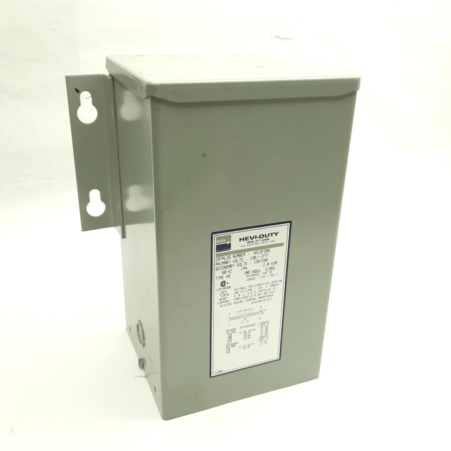 Used EGS Hevi Duty HS12F2AS Transformer, 120/277VAC Primary, 120/240VAC Secondary